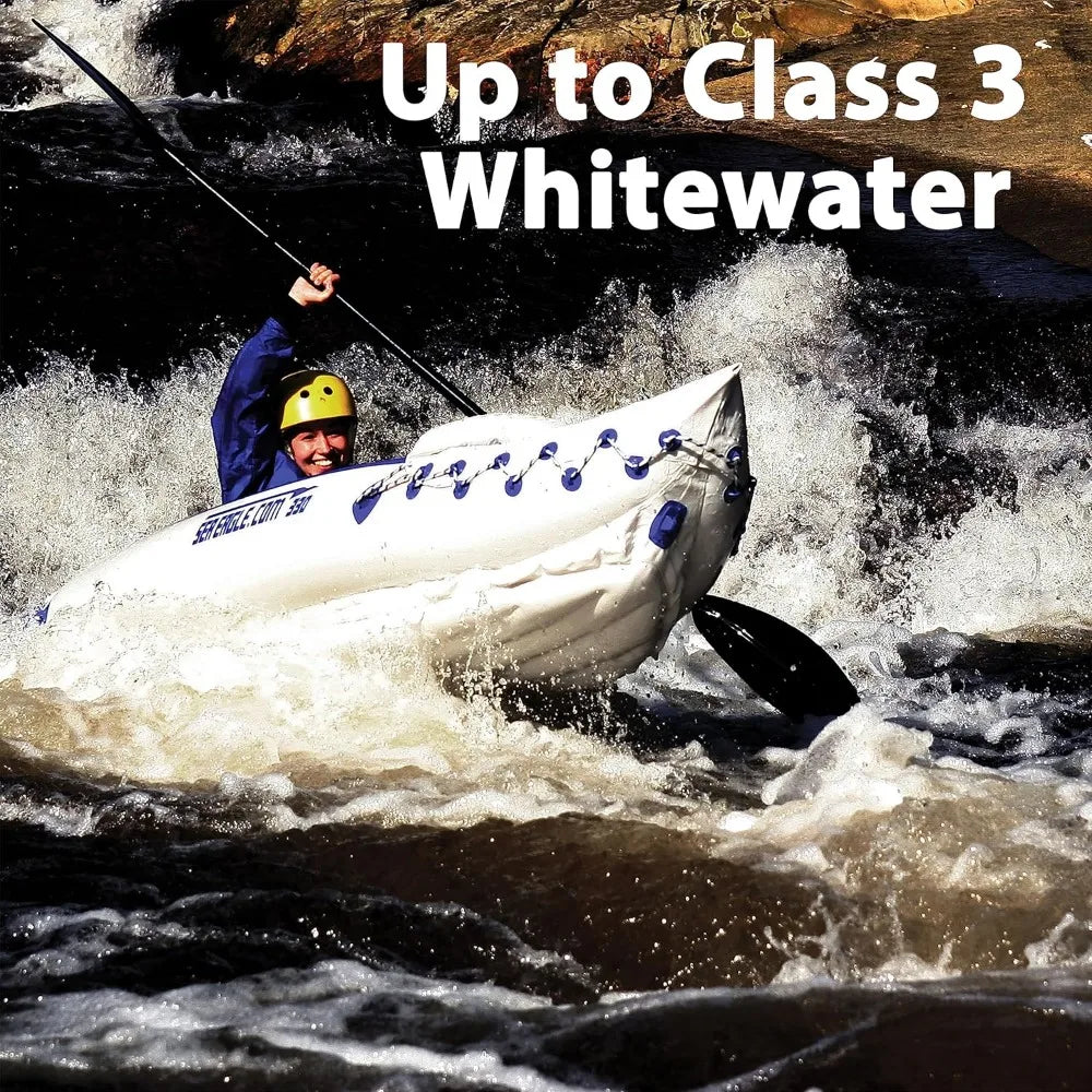 Two Person Inflatable Kayak Seats, Paddles, Bag and Electric Pump