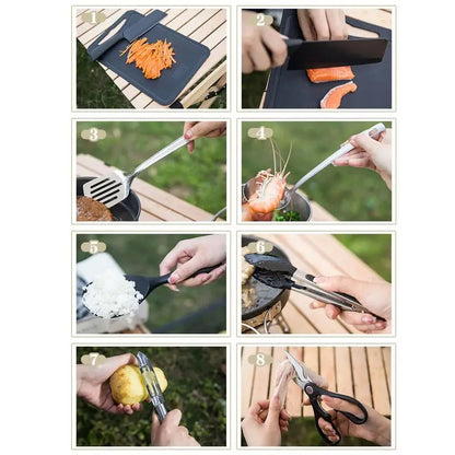 8pcs Outdoor Stainless Utensils  in Organizer  bag