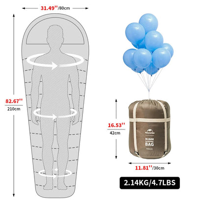 -12 degree C  Lightweight Winter Mummy Sleeping Bag