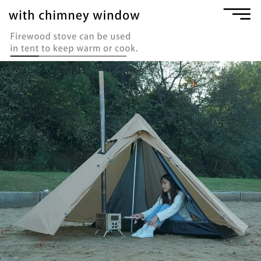 Hot Tent with Chimney Window  Ultralight Tipi Teepee Tent, Double Layer Bushcraft for 1 Person