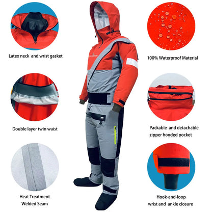 Mens Breathable Dry Suit for Cold Water Rafting and Fishing