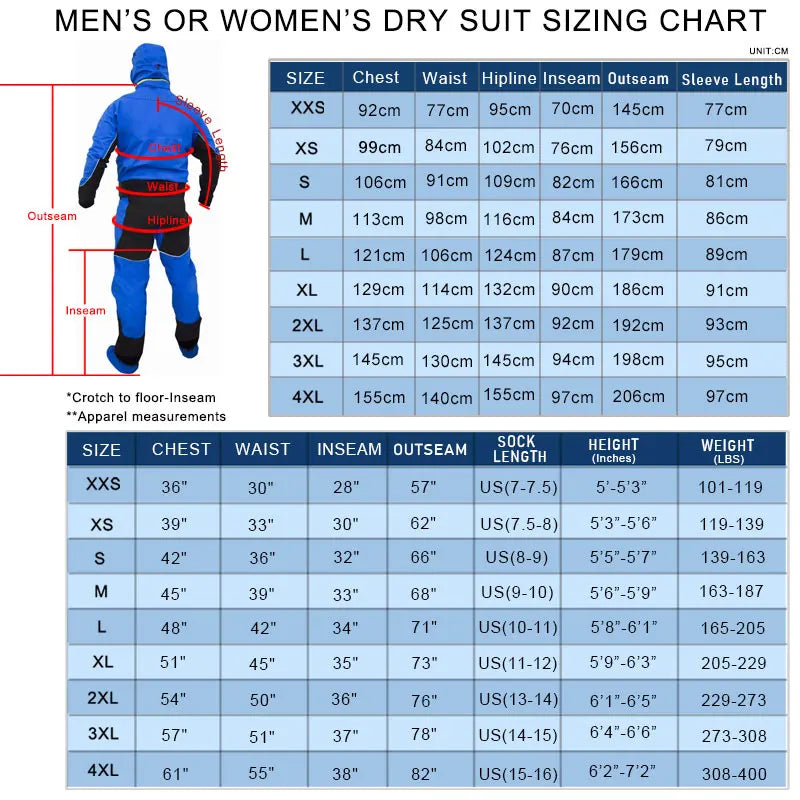 Dry Suit Jacket-Bib Pants - Hooded Unisex